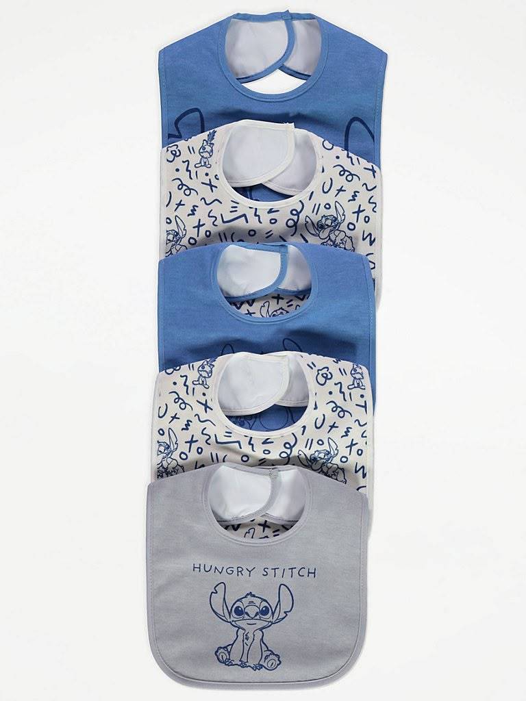 Baby Bibs Pack of 5 | Stitch Cartoon Print Cotton Bibs for Baby Boys