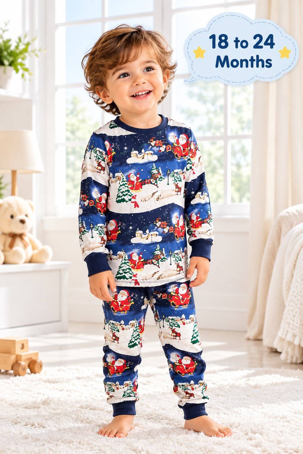 Baby Christmas Pajama Set | Santa Claus Print Long Sleeve Night Suit for Toddler