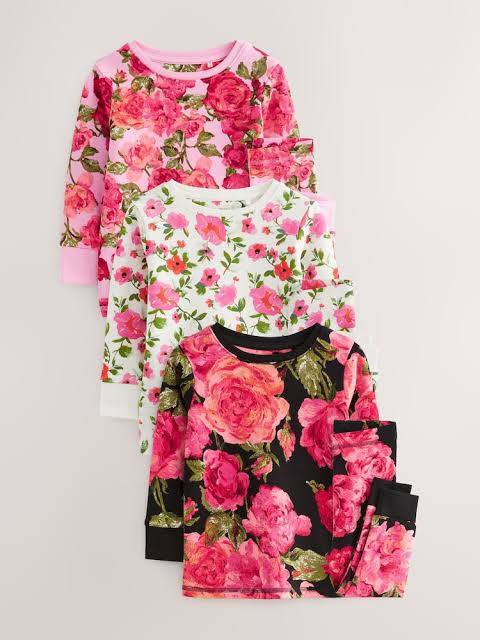 Beautiful Floral Rose Print Girls Pajama Set - 2 Piece Sleepwear