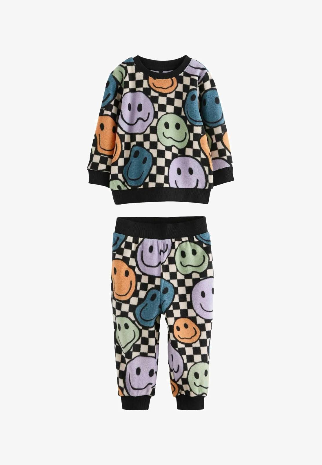 Baby Fleece Sweatshirt & Trouser Set | Smiley Face Check Print Winter Suit